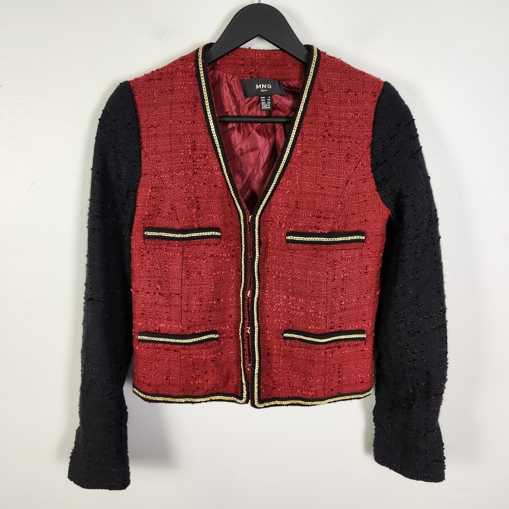 EUC Mango MNG x Kate Moss Boucle Cropped Blazer/Jacket Chain Detail Size XS #708 - Picture 2 of 10